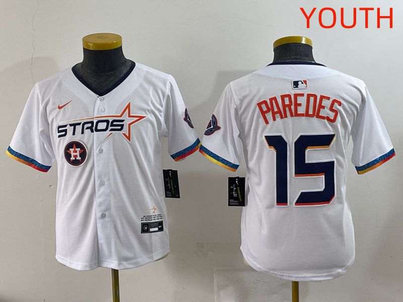 Youth Houston Astros #15 Paredes White Fourth generation Joint Name 2025 Nike MLB Jersey style 9